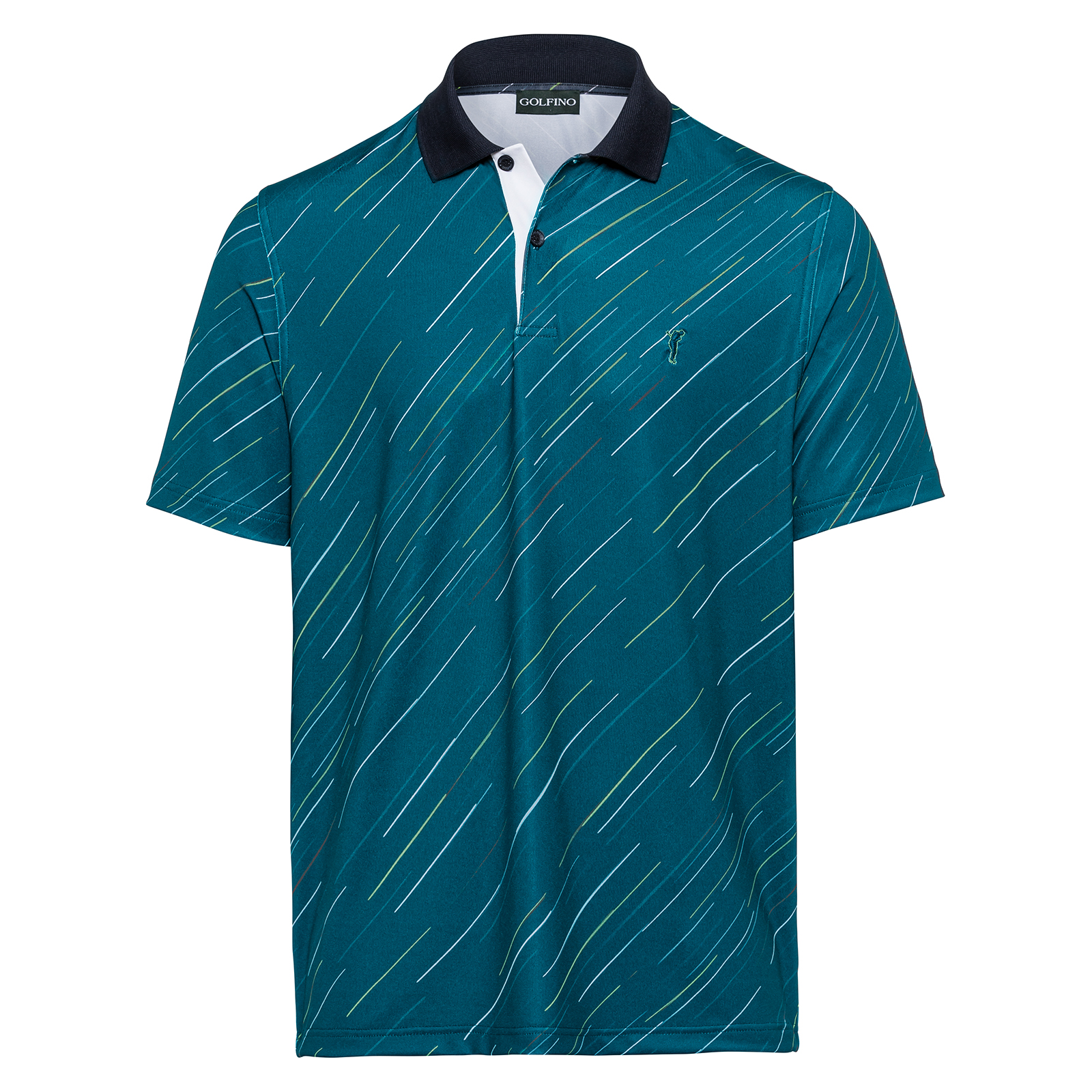 Attractively patterned men's golf polo shirt with stretch function 