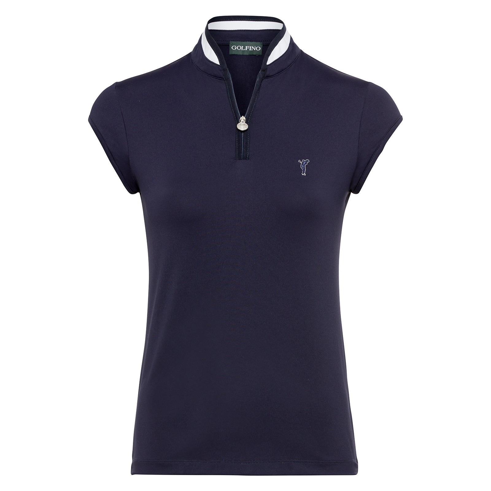 Ladies' polo shirt with troyer-style collar and cap sleeves made from sun protection fabric