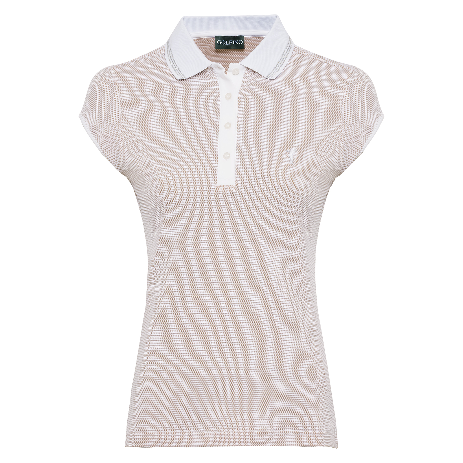 Ladies' golf polo shirt with cap sleeves, made from high quality bubble Jacquard fabric