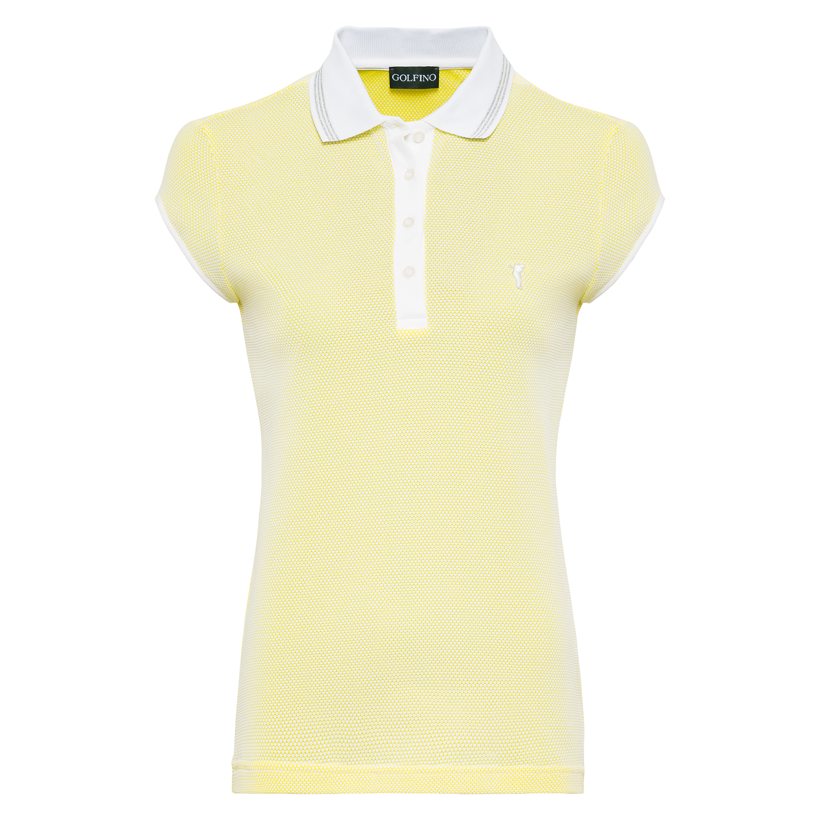 Ladies' golf polo shirt with cap sleeves, made from high quality bubble Jacquard fabric