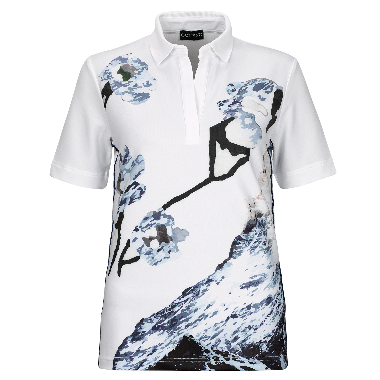 Damen Halbarm Techno-Stretch Funktions-Golfpolohemd mit floralem Print