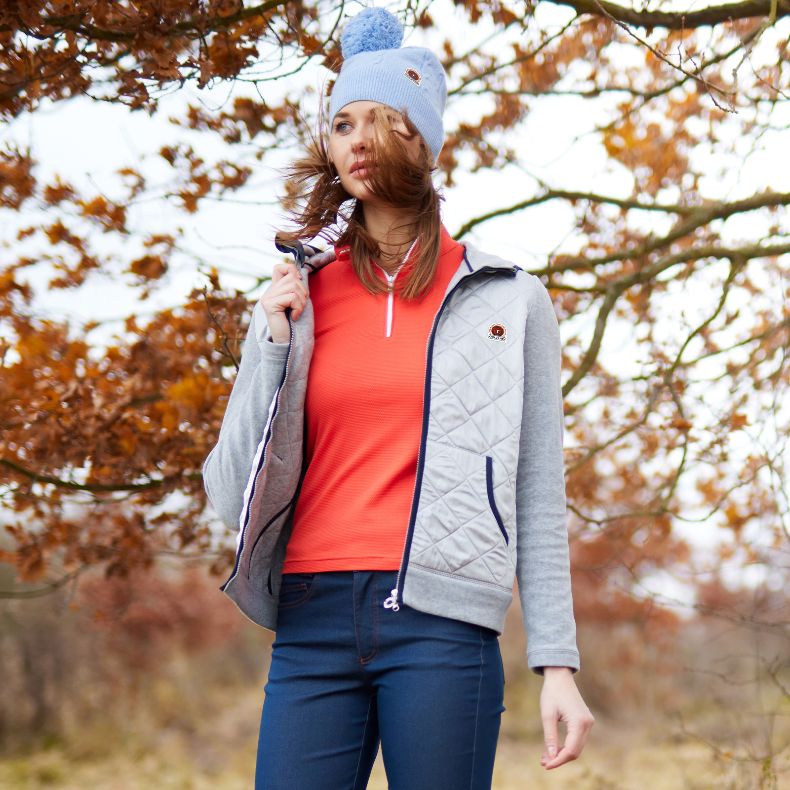 Attraktive Golf Jacke für Damen aus weichem Fleece mit Kapuze