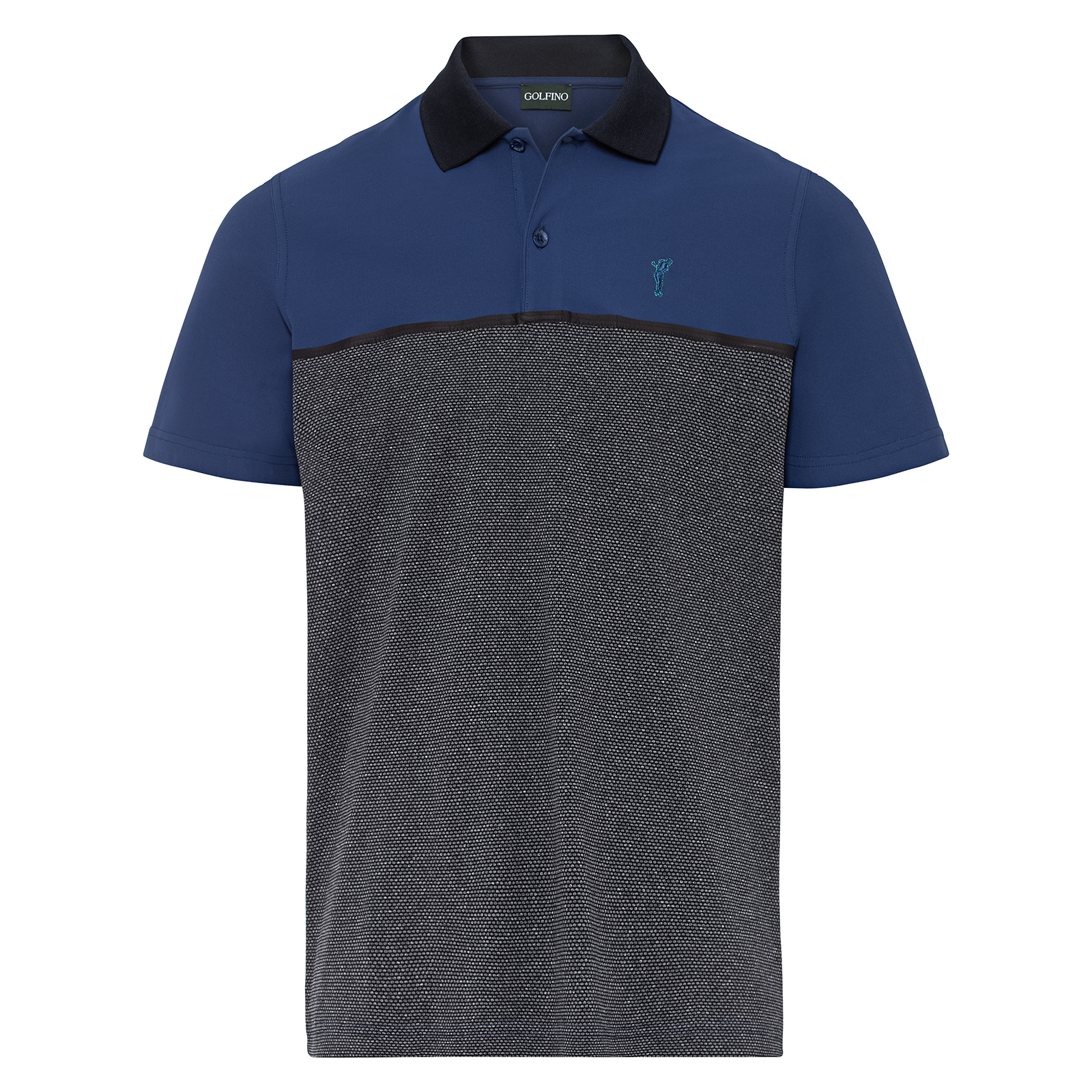 Men's golf polo with colour blocking elements and moisture management function