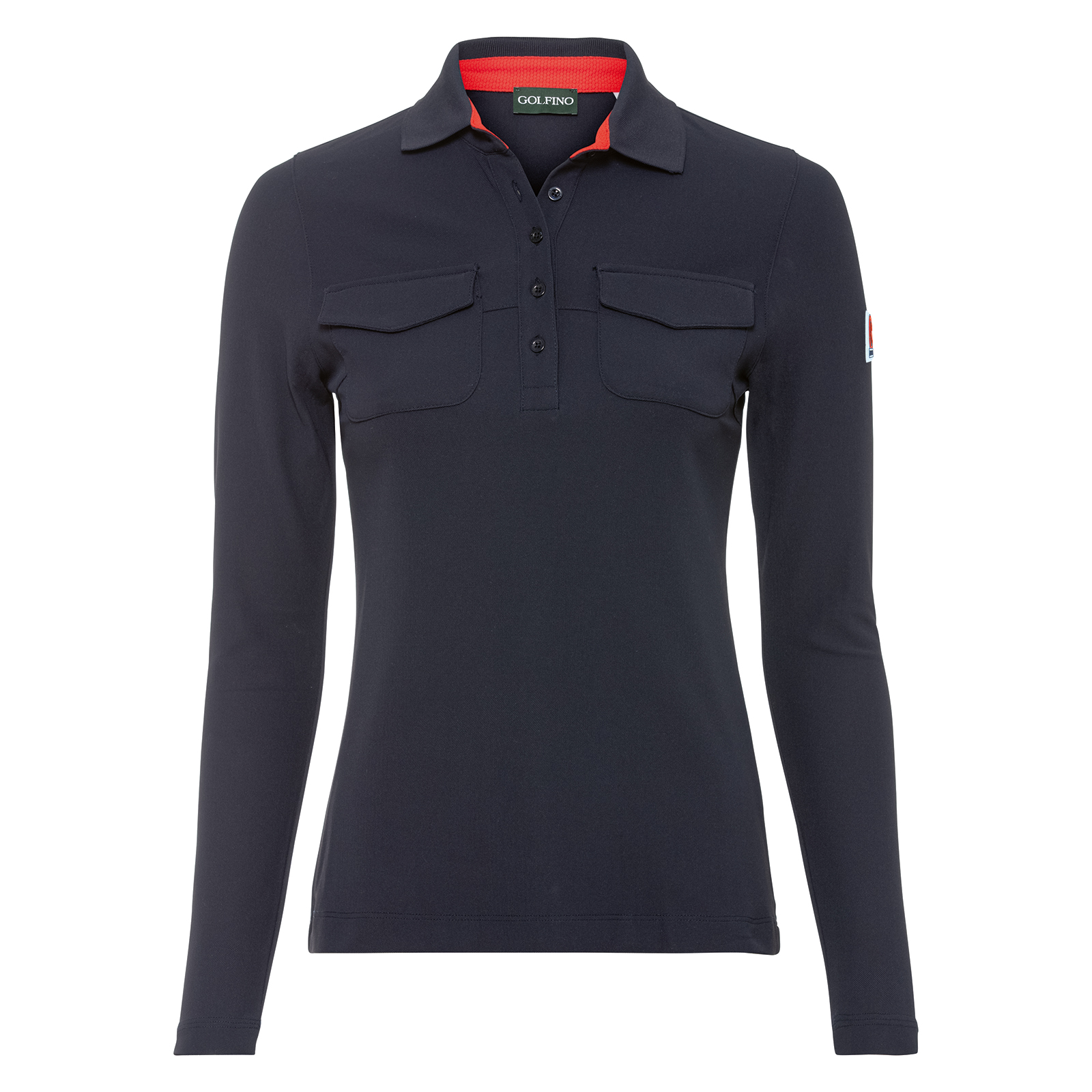 Ladies' long-sleeved polo shirt with patch pockets and signature logo