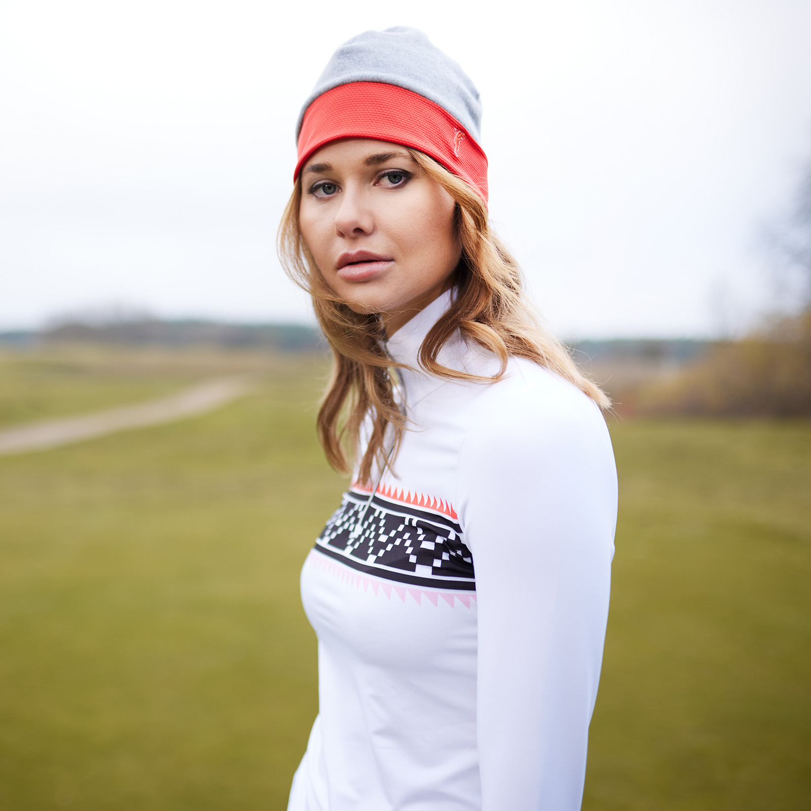 Haut de golf stretch avec motif imprimé Fair isle pour femmes