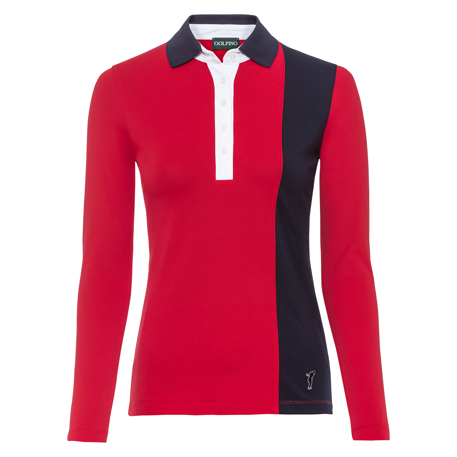 Ladies' long-sleeved tricolour golf polo shirt with sun protection