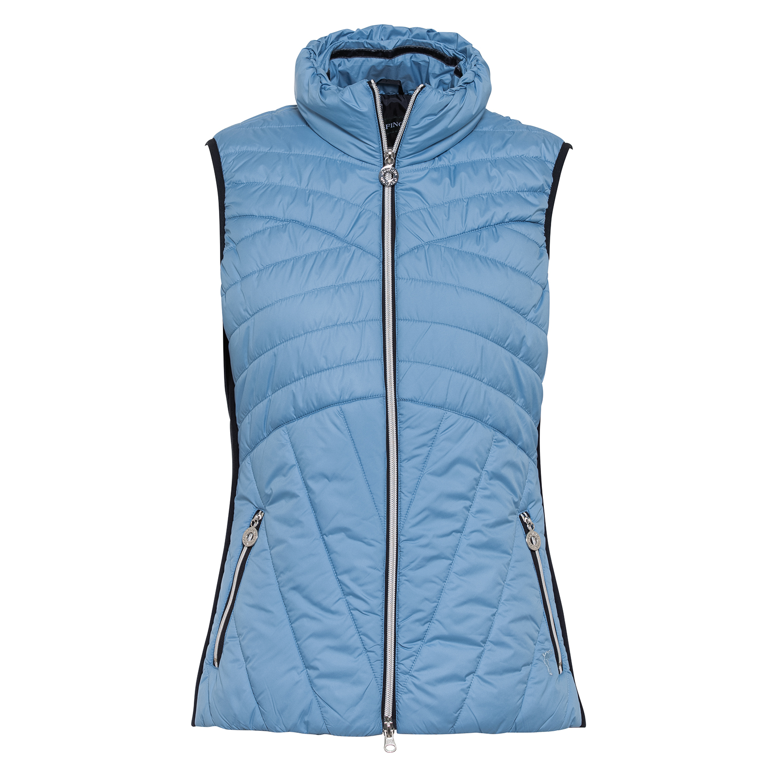 Ladies' windproof golf waistcoat in quilted padded microfibre fabric