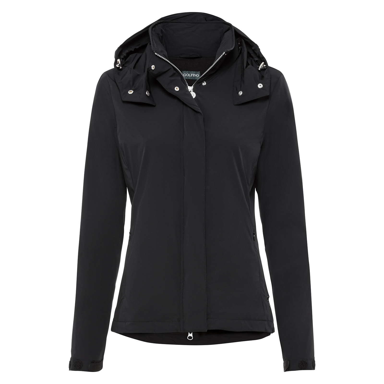 Ladies' windproof golf jacket with cold weather protection and detachable hood