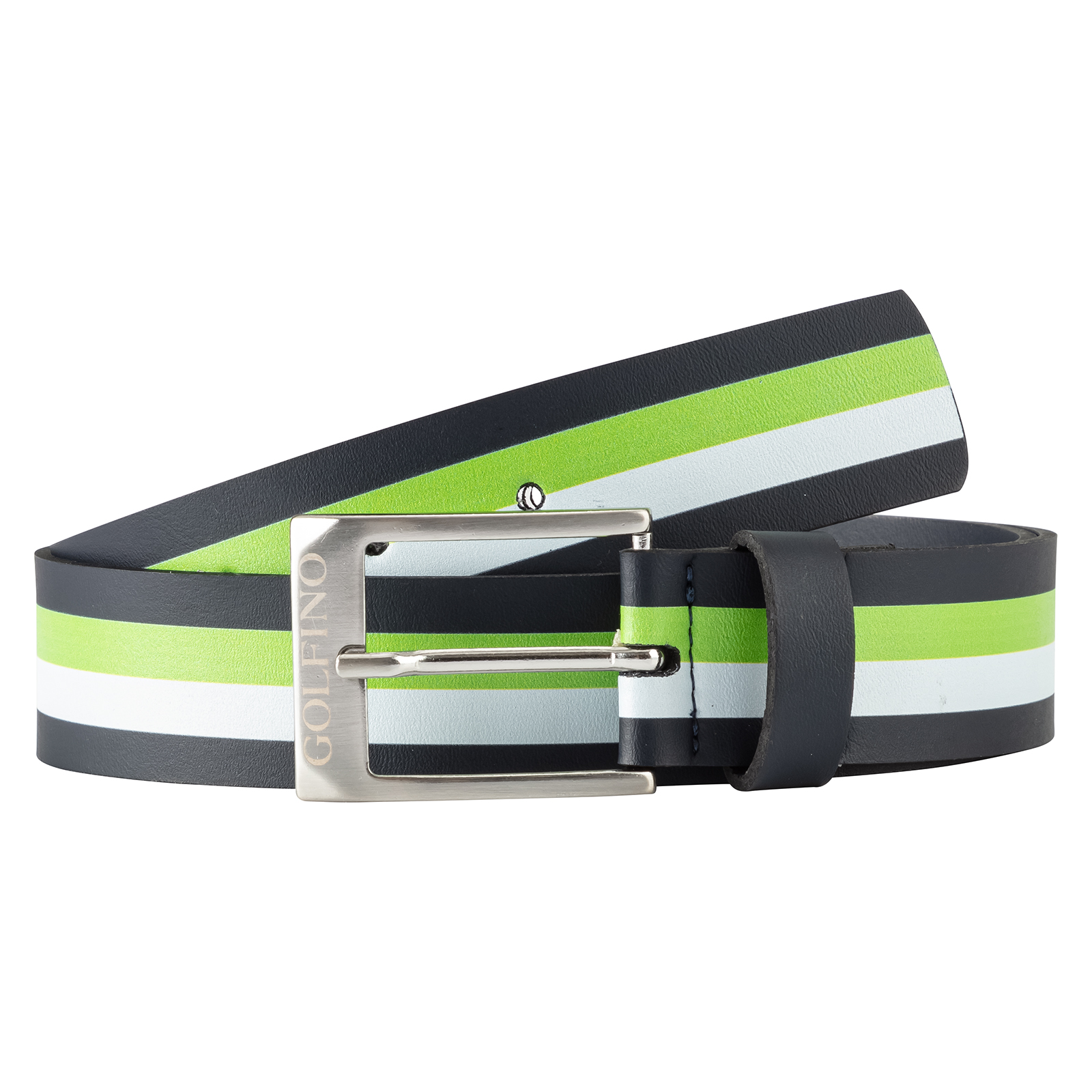Mens sporty vegan leather belt with stripes