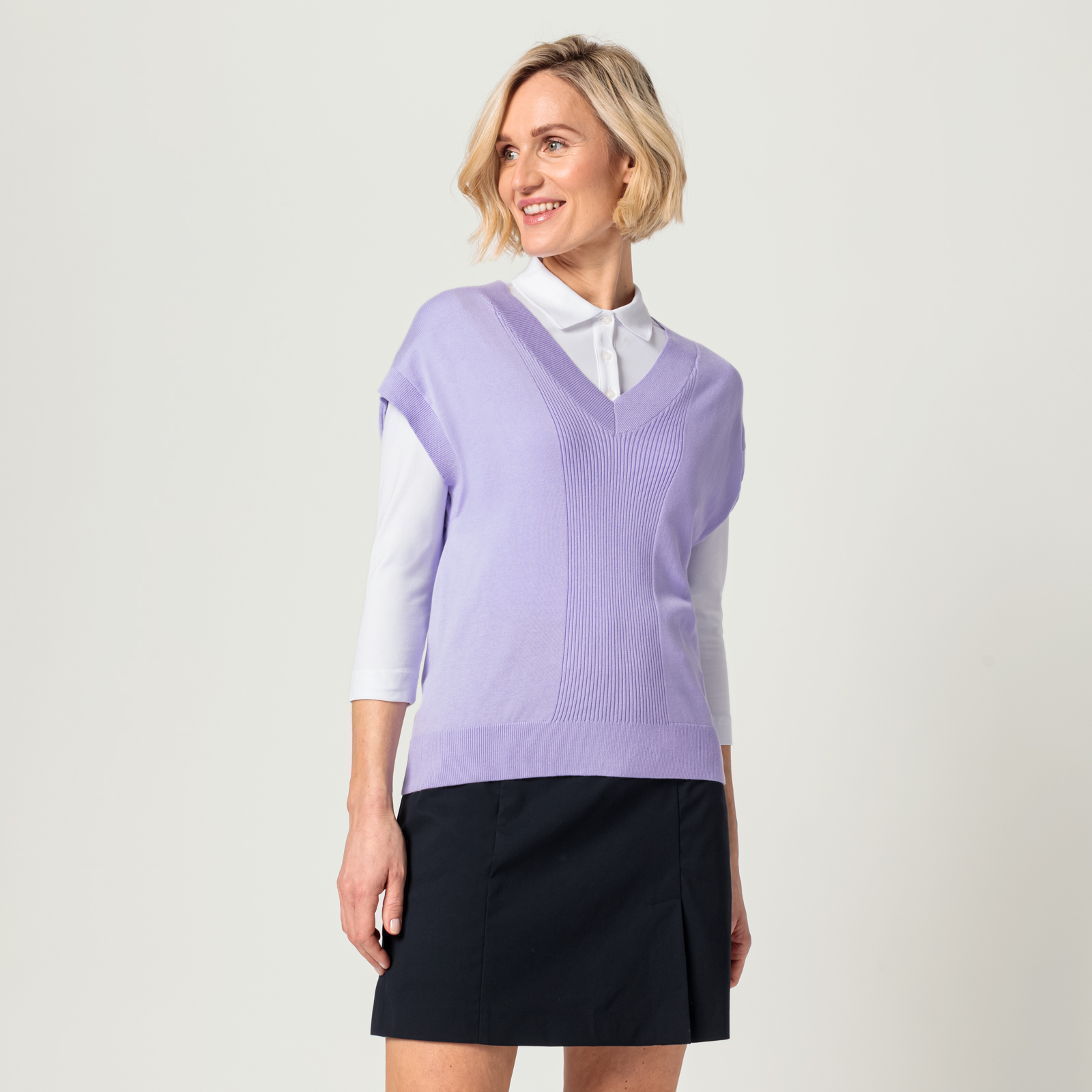 Ladies' sleeveless V-neck golf slipover made from pure Pima cotton 