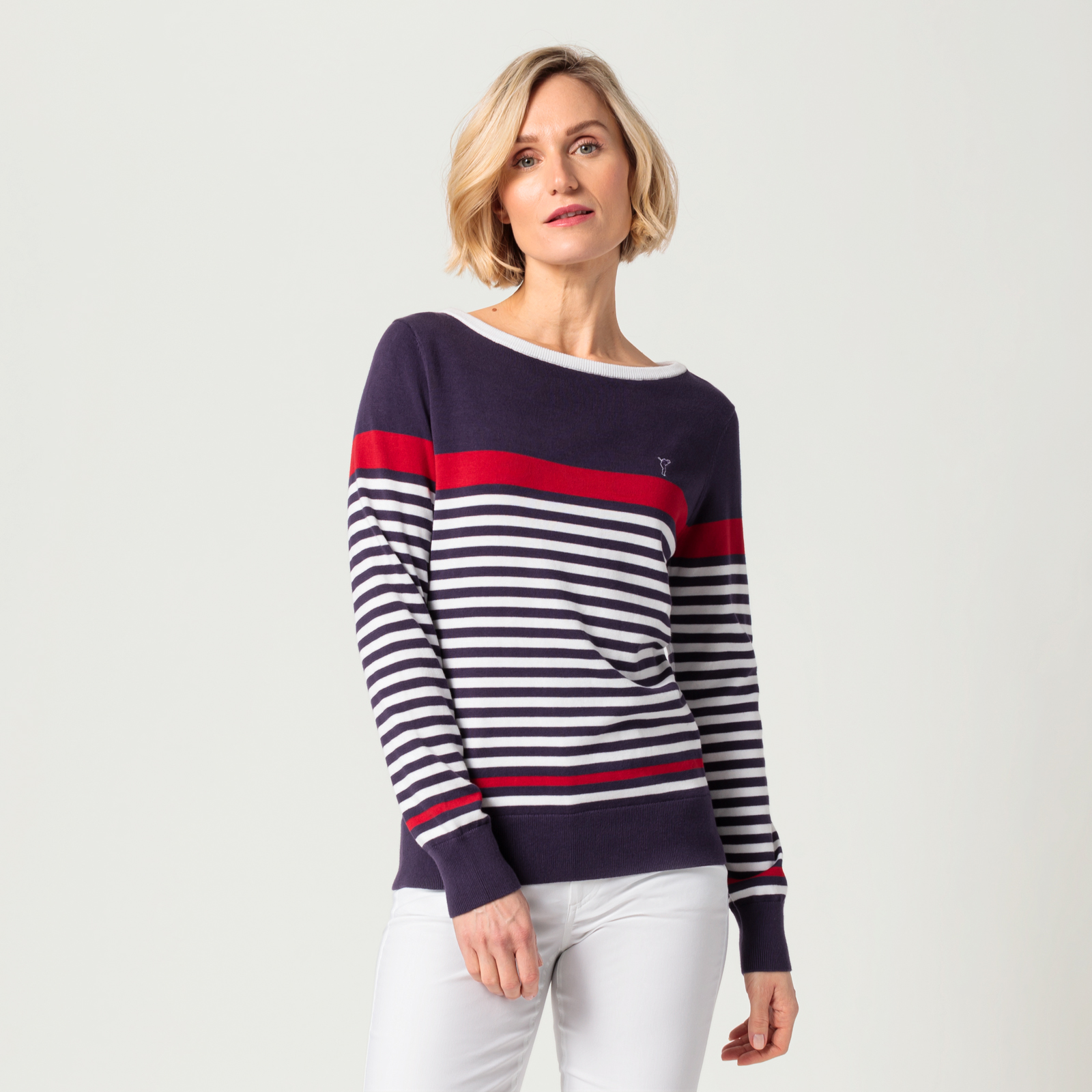 Golf Pullover für Damen aus Pima Baumwolle in Streifenoptik