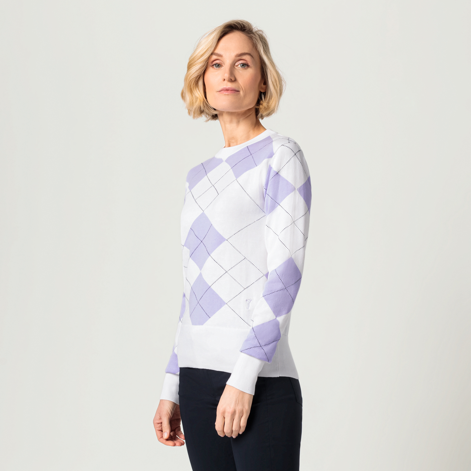 Suéter de golf Argyle en algodón Pima puro para mujer