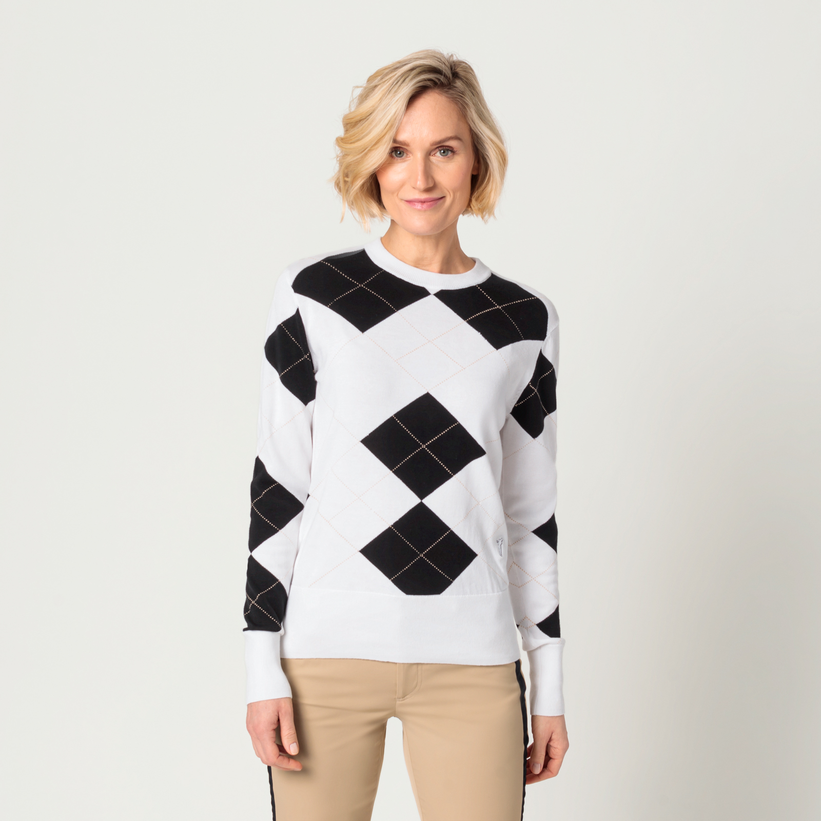 Suéter de golf Argyle en algodón Pima puro para mujer