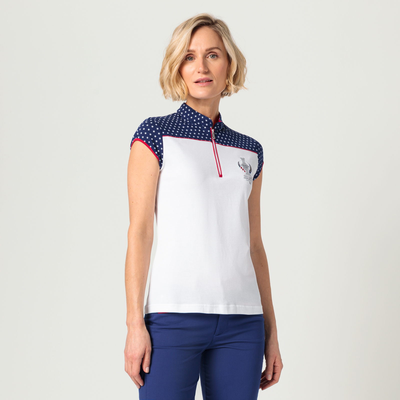 Ladies' golf polo shirt with sun protection in Solheim Cup design 