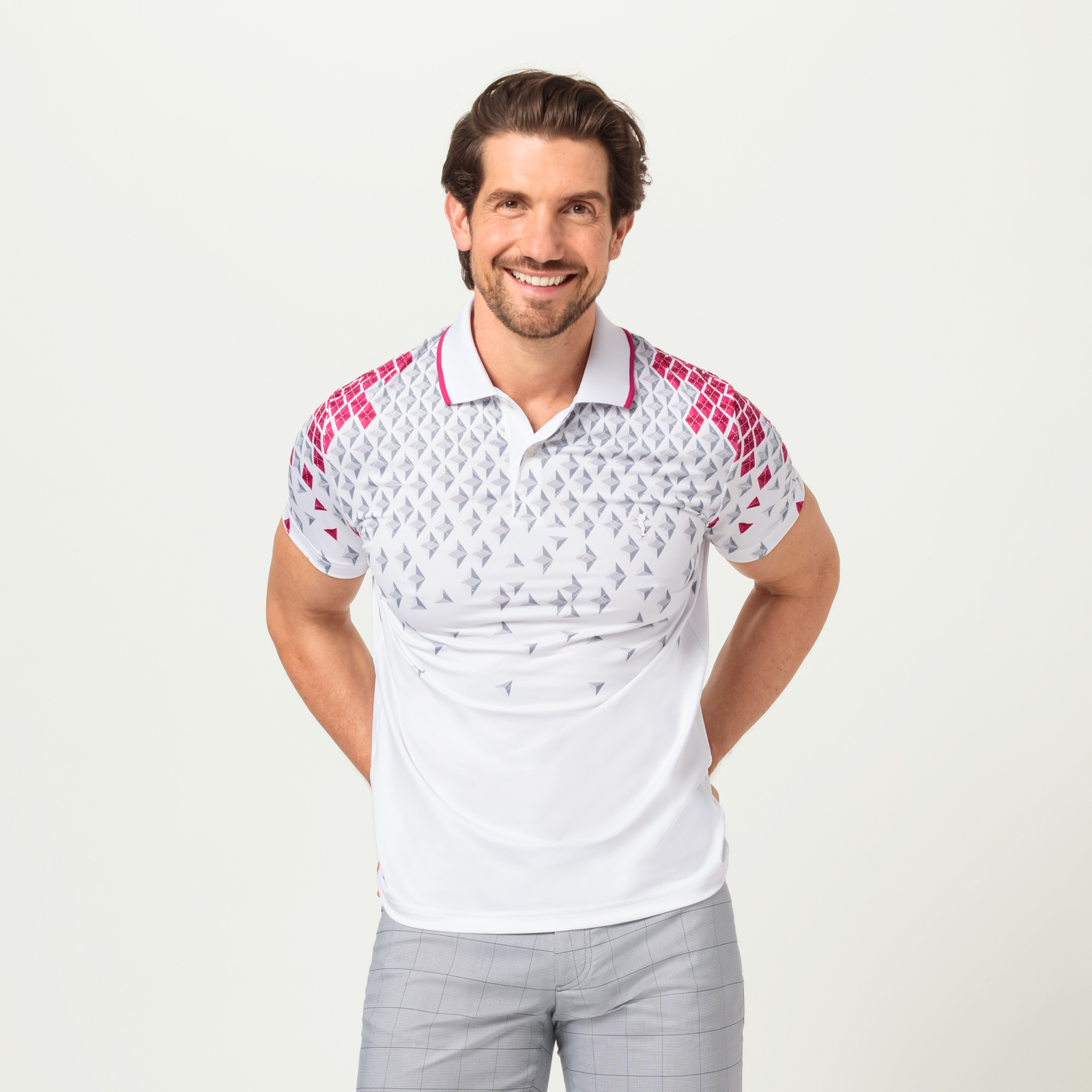 Men's golf polo shirt with argyle print 