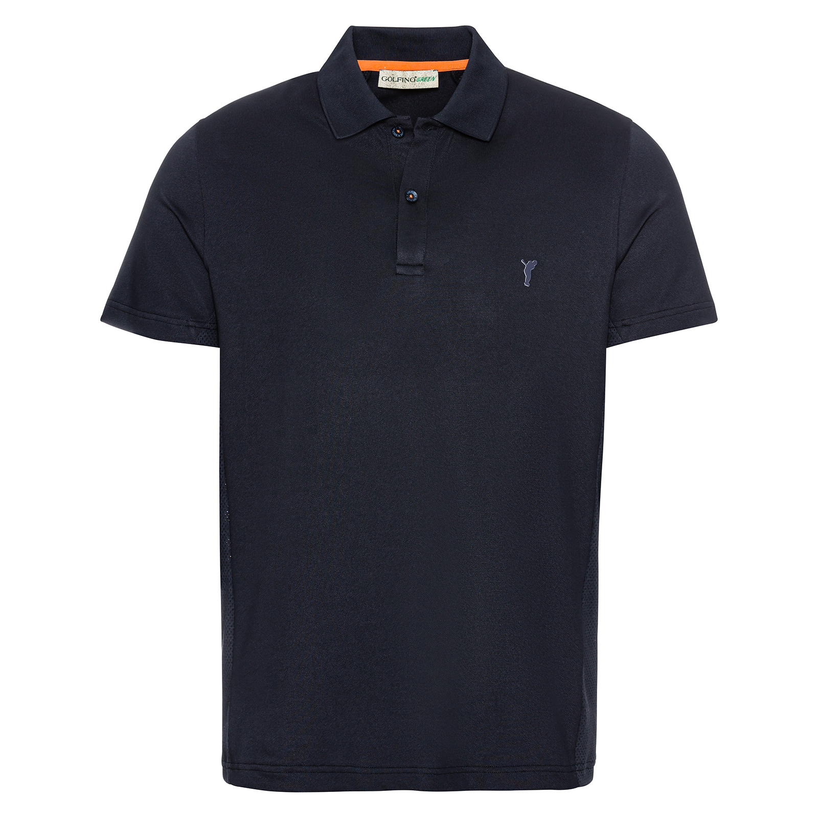 Men's breathable golf polo shirt made from recycled synthetic fibre 
