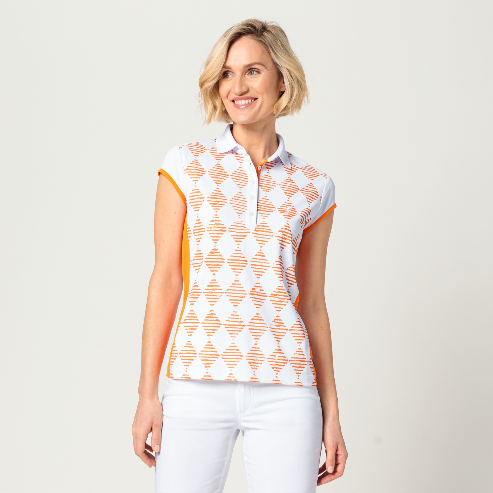 Ladies' quick dry golf polo shirt with argyle pattern 