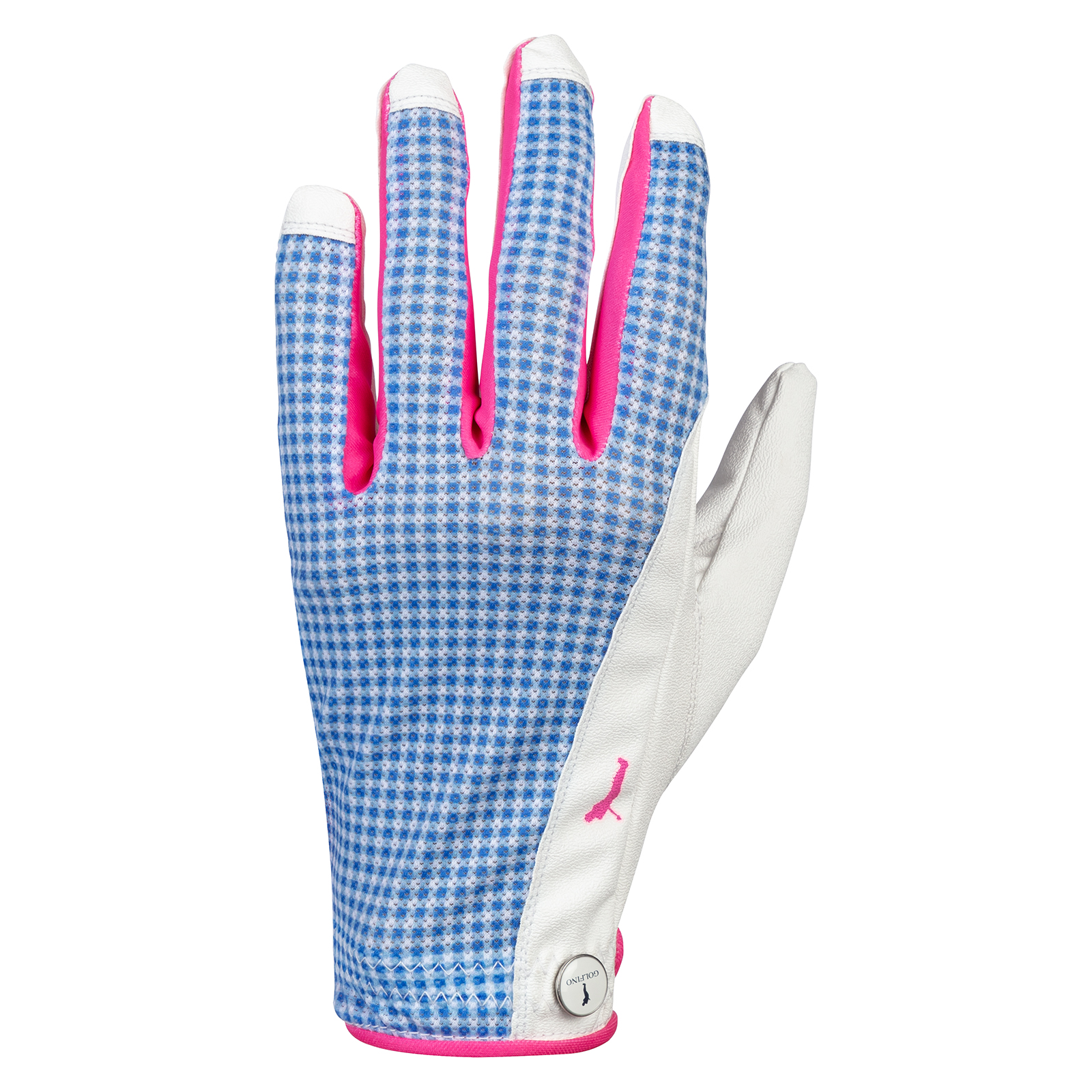 Ladies' left-hand golf glove made from vegan leather with Vichy check 