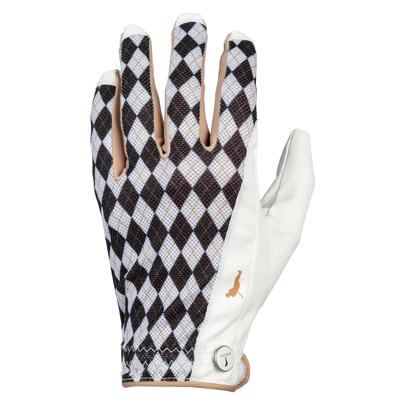 Ladies' left-hand golf glove made from vegan leather with argyle pattern 