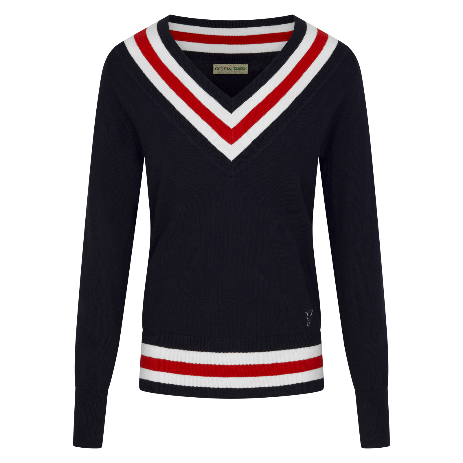 Ladies' extravagant V-neck golf sweater in organic cotton with cashmere