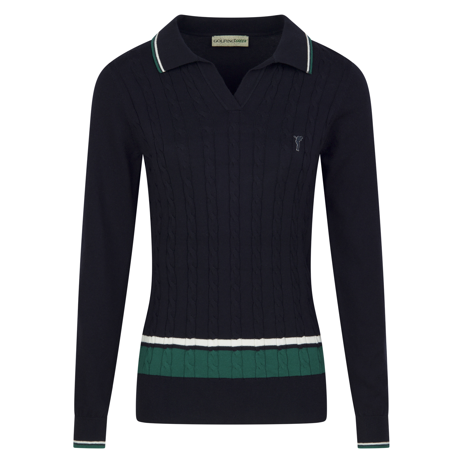Ladies' long-sleeved knitted golf polo shirt in organic cotton with cashmere