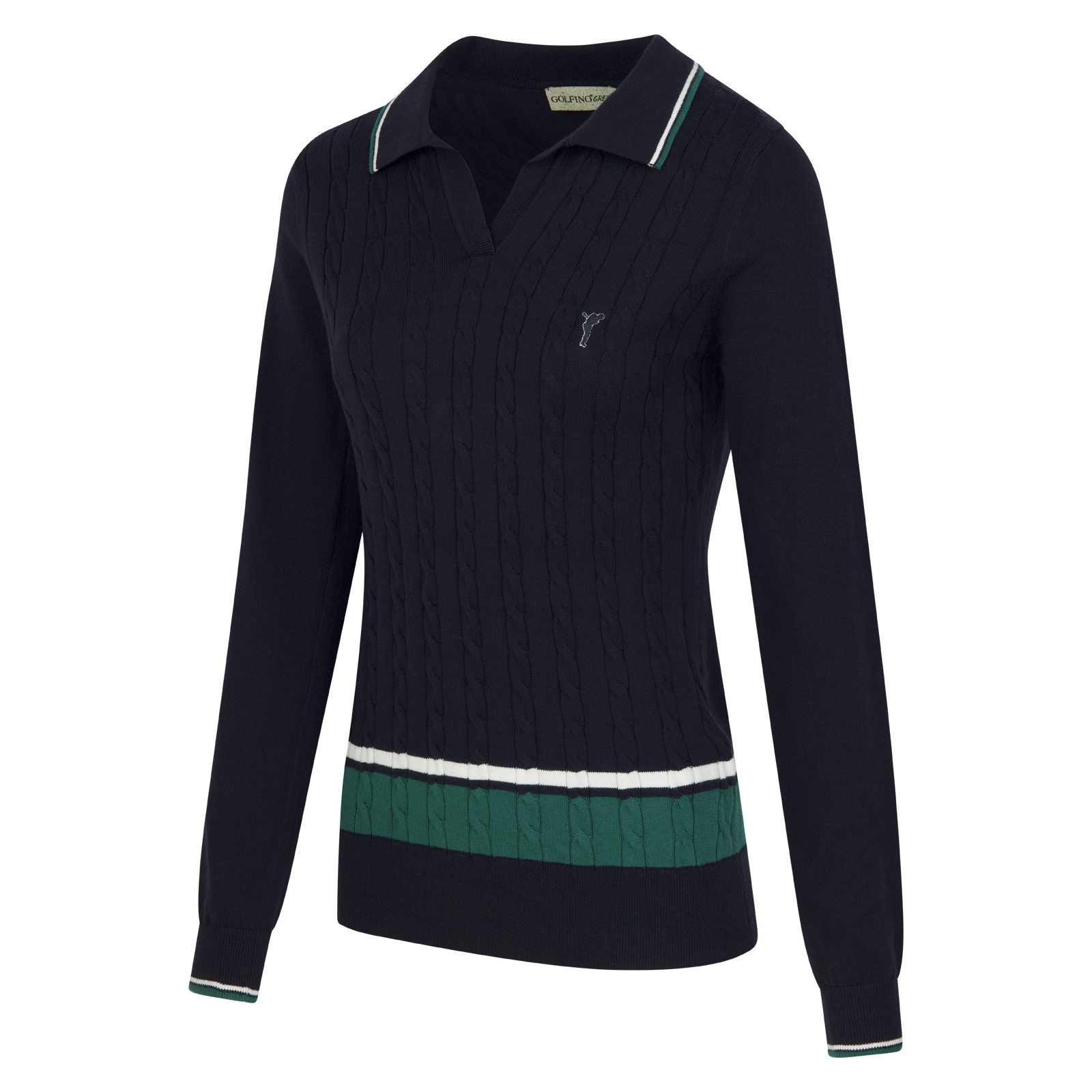 Polo de golf en tricot à manches longues en coton bio et cachemire pour femmes