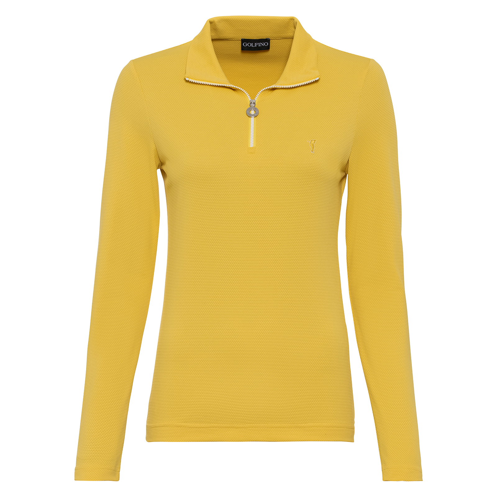 Ladies' moisture-wicking long-sleeved golf shirt in bubble jacquard