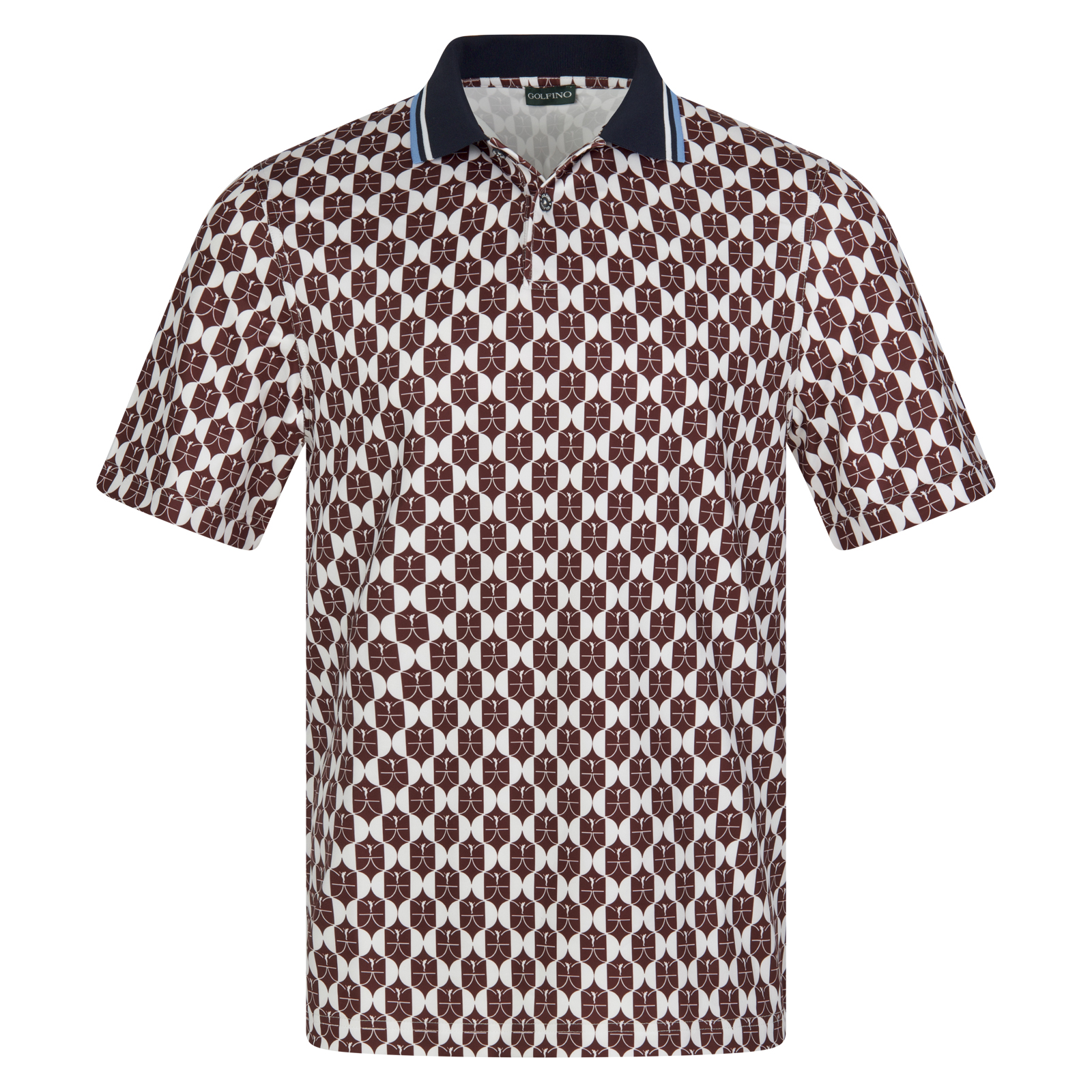 Men's stretch golf polo shirt with all-over monogram print