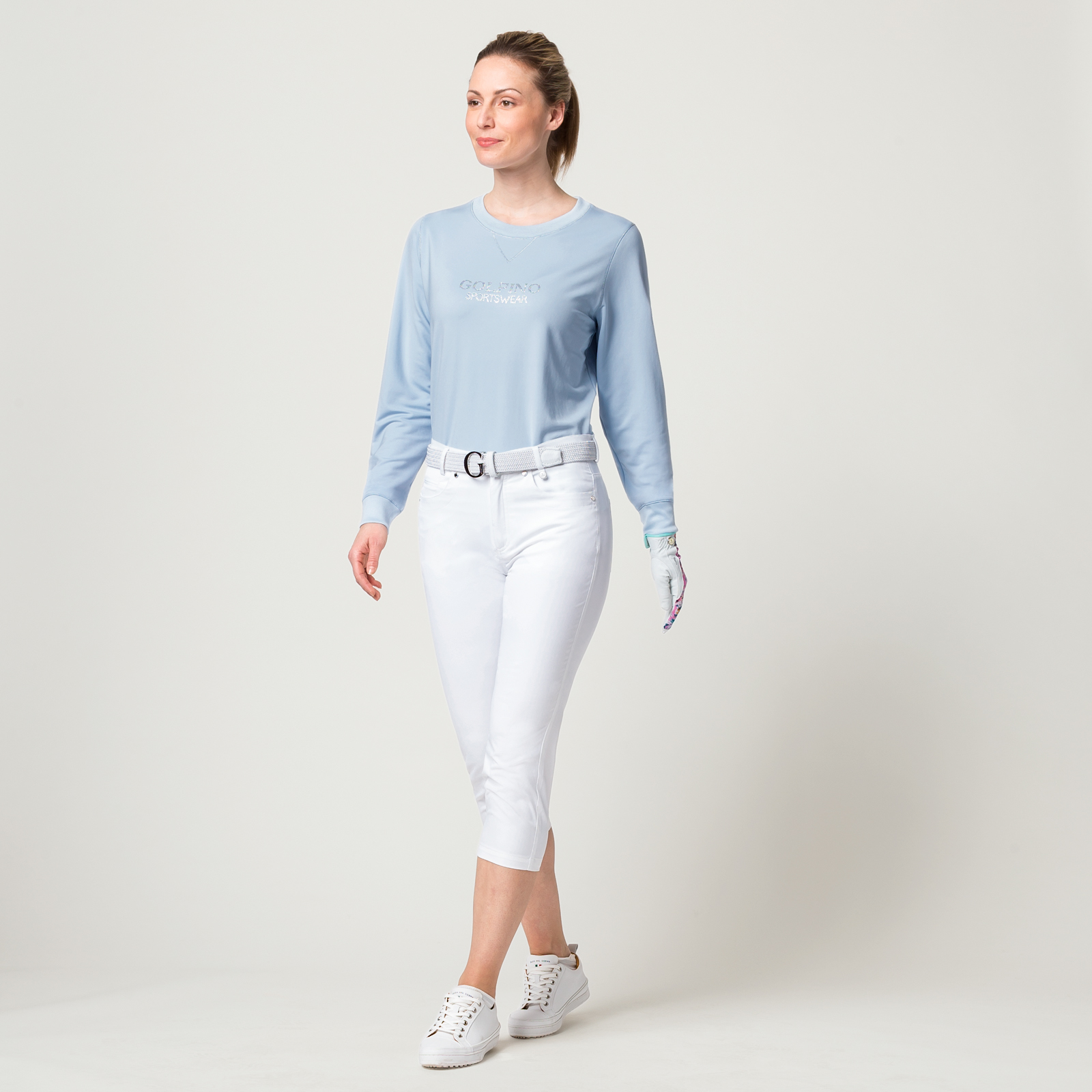 Damen Rundhals Pullover mit Extra Stretch Komfort und Strass-Applikation