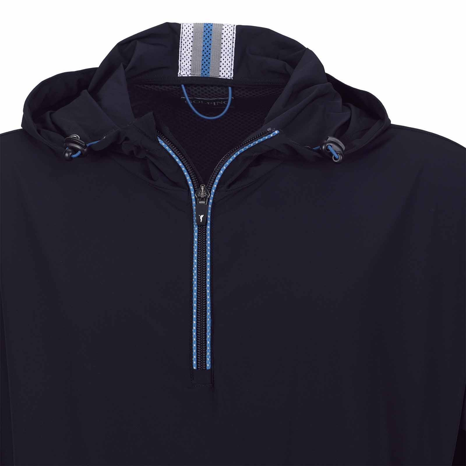 Men's golf jacket with wind protection, a hood and a short zip, in loose fit