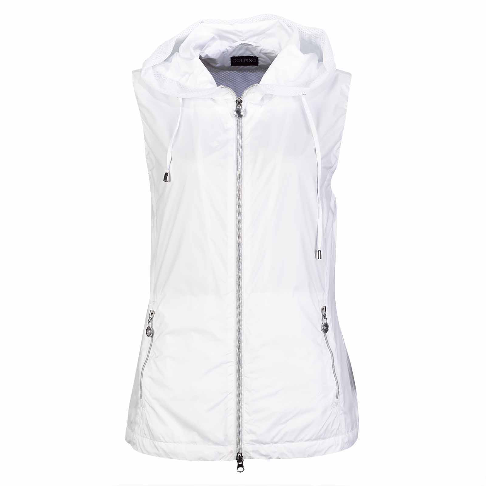 Ladies' golf gilet with hood and wind protection, made from very lightweight microfibre