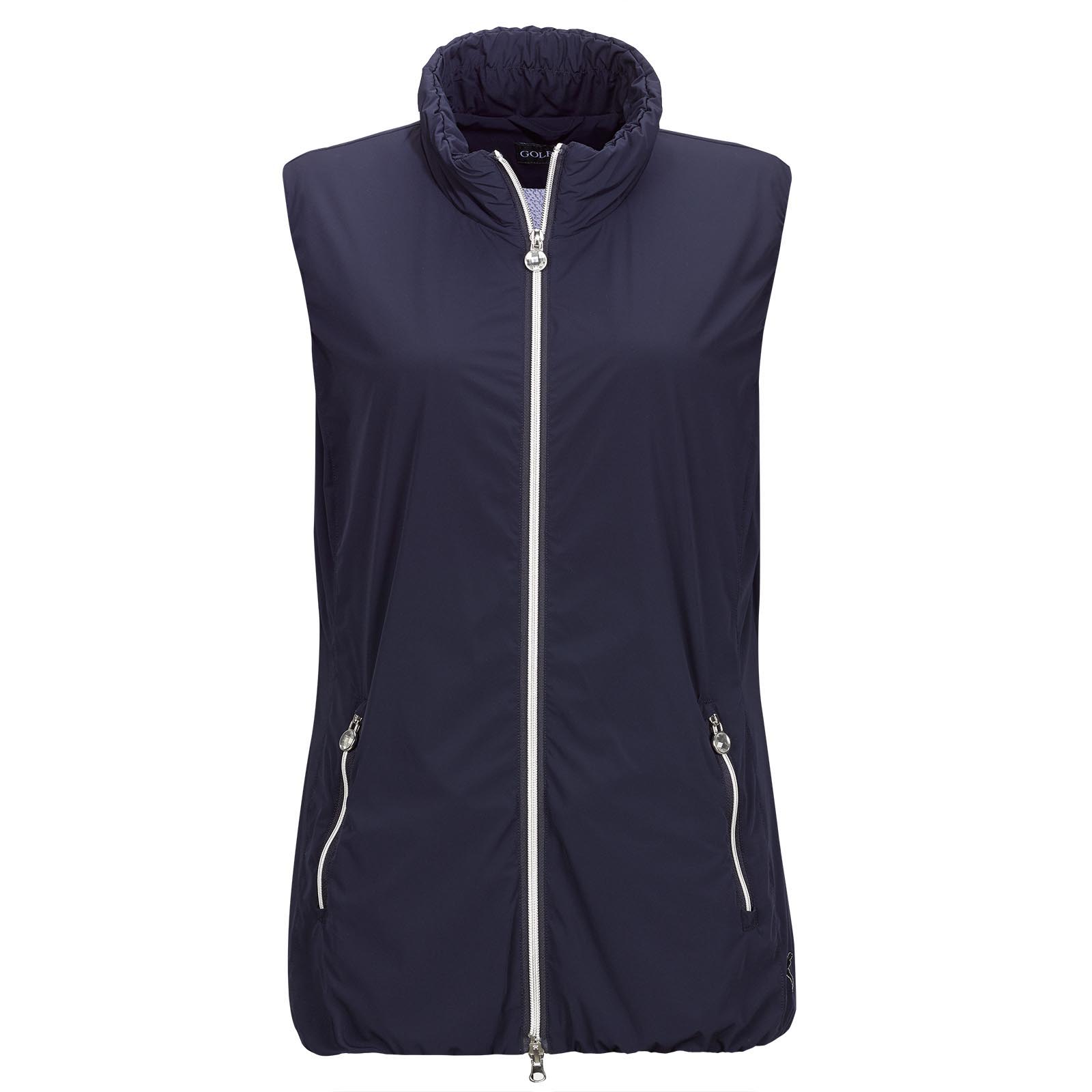 Ladies' golfing gilet made from elastic stretch material with mesh lining