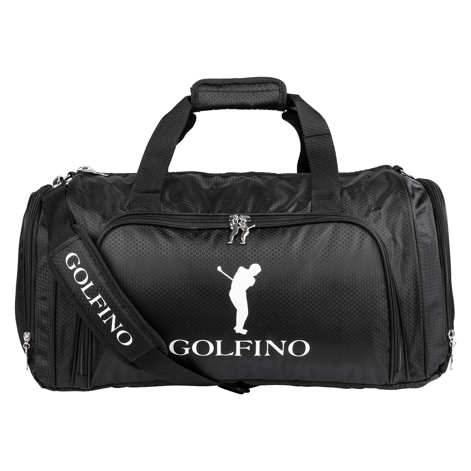 Spacious golf sports bag with various carrying options.