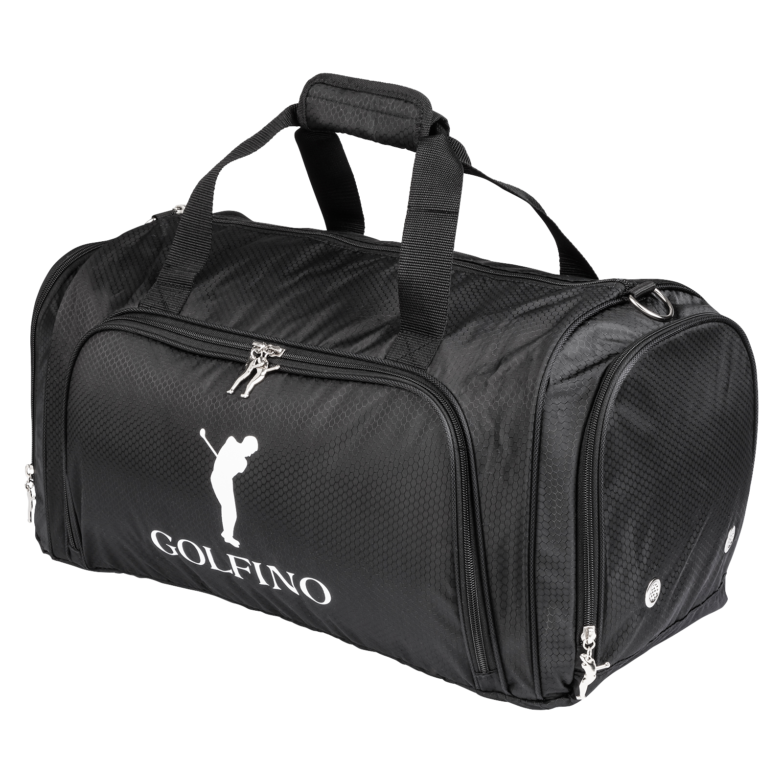 Spacious golf sports bag with various carrying options.