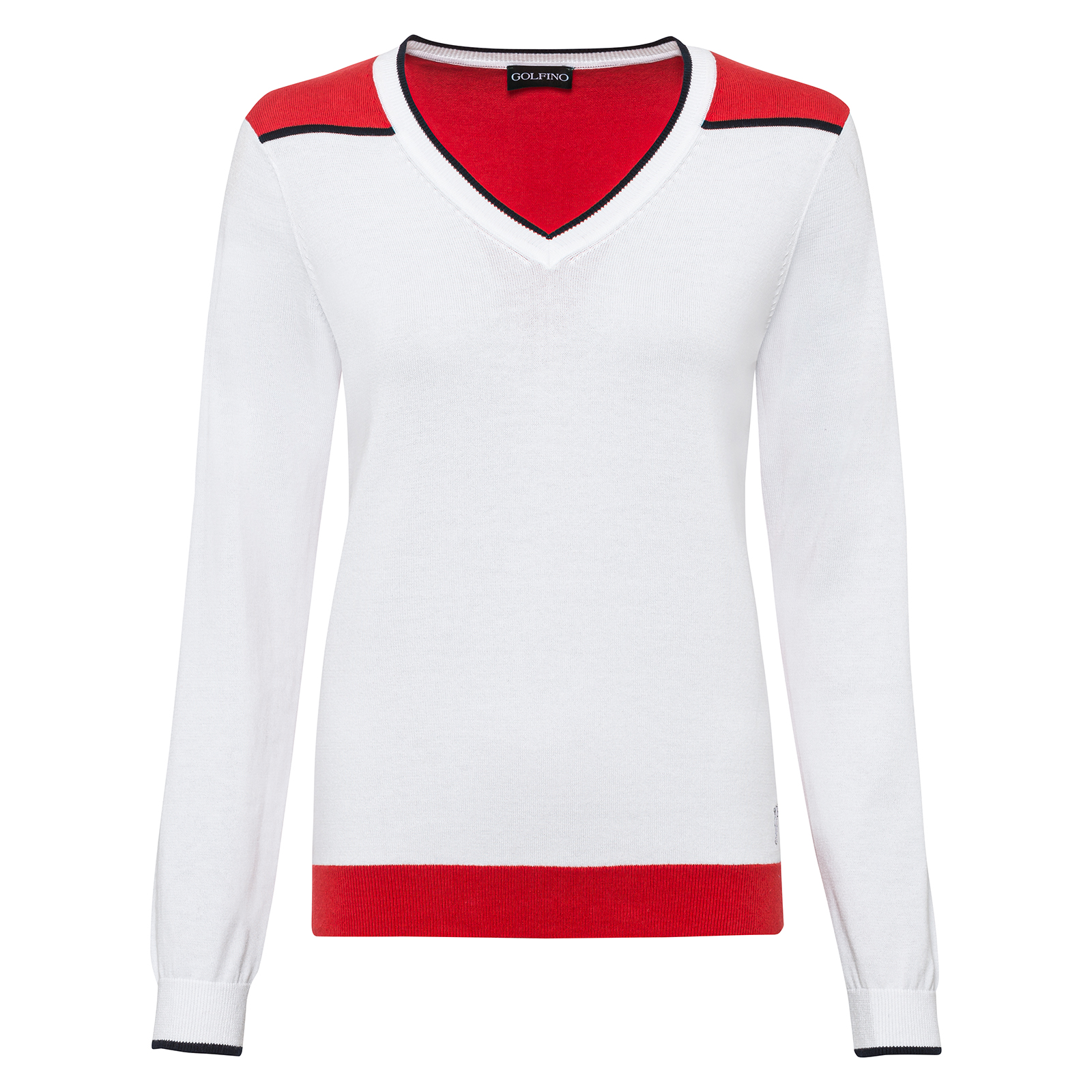 Ladies' soft golf sweater with colour blocking elements