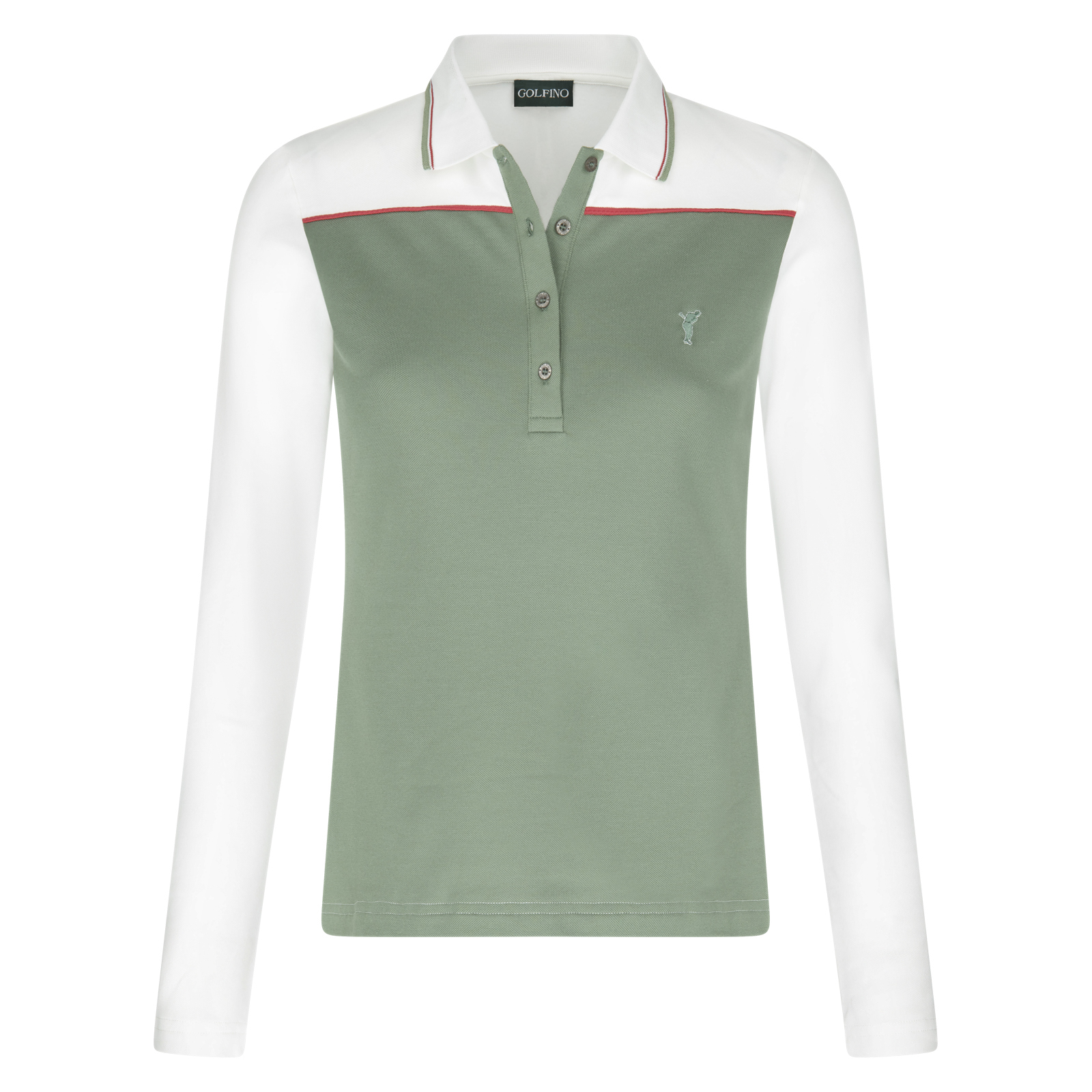 Ladies' sustainable long-sleeved polo shirt in colour blocking design