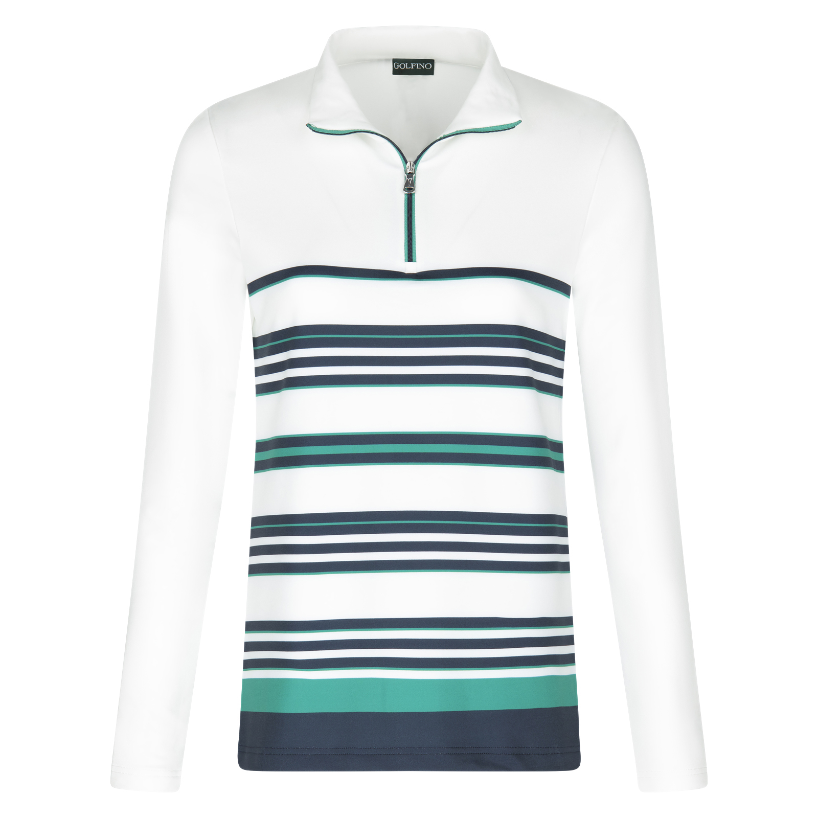 Ladies' long-sleeved, striped stretch golf shirt in Polarlight
